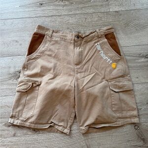 Carhartt Tan Cargo Shorts with Brown Pocket Accents